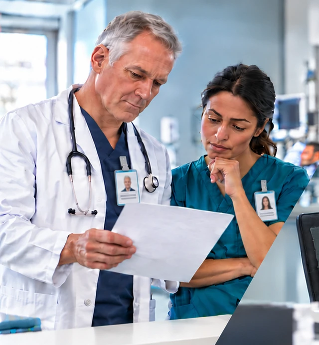 Clinical colleagues reviewing a document.